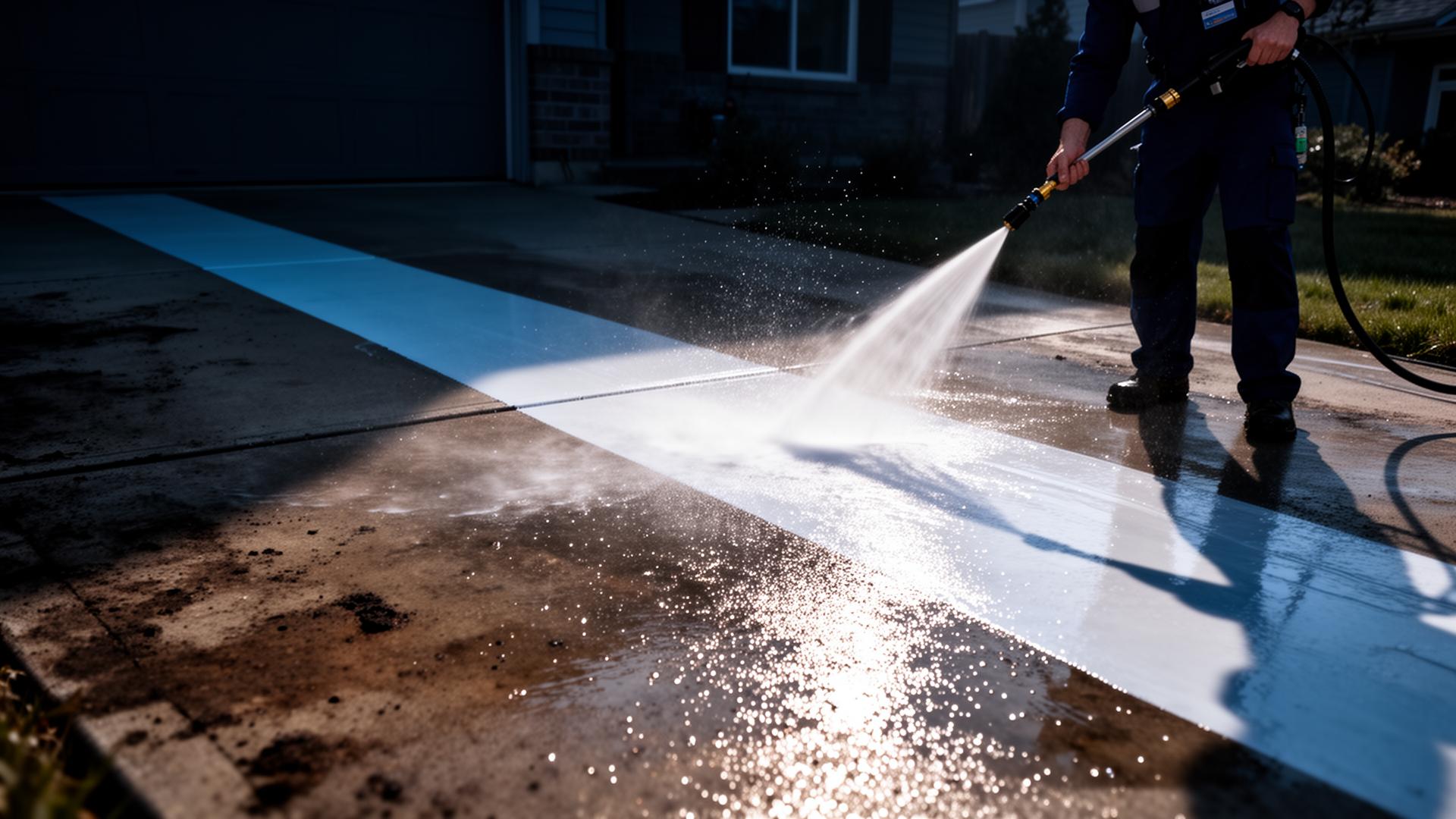 Pressure washing crew cleaning a residential driveway in Bowie, Maryland